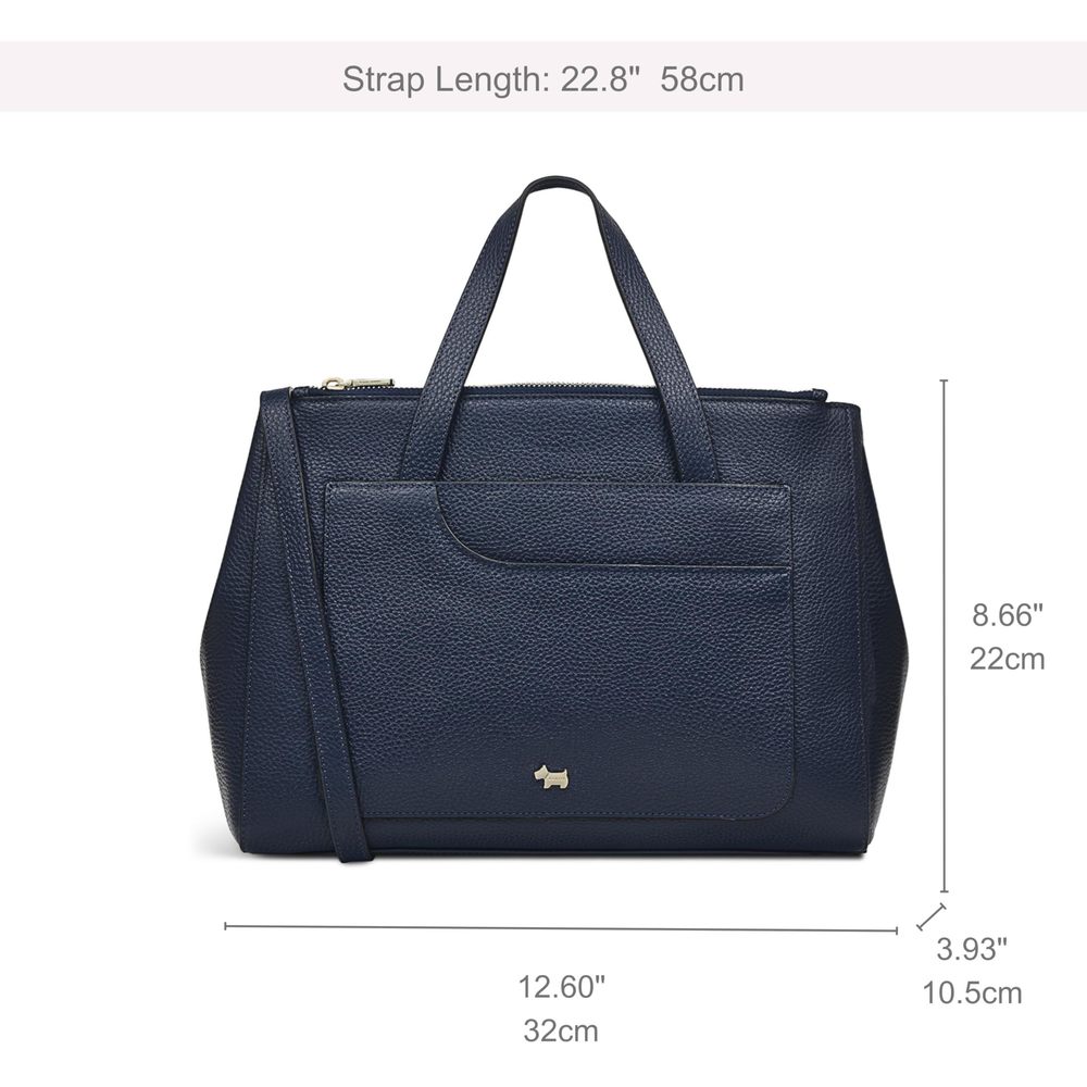 London Pockets Soft Medium Leather Ziptop Satchel Bag, Ink -_- - Picture 5 of 7